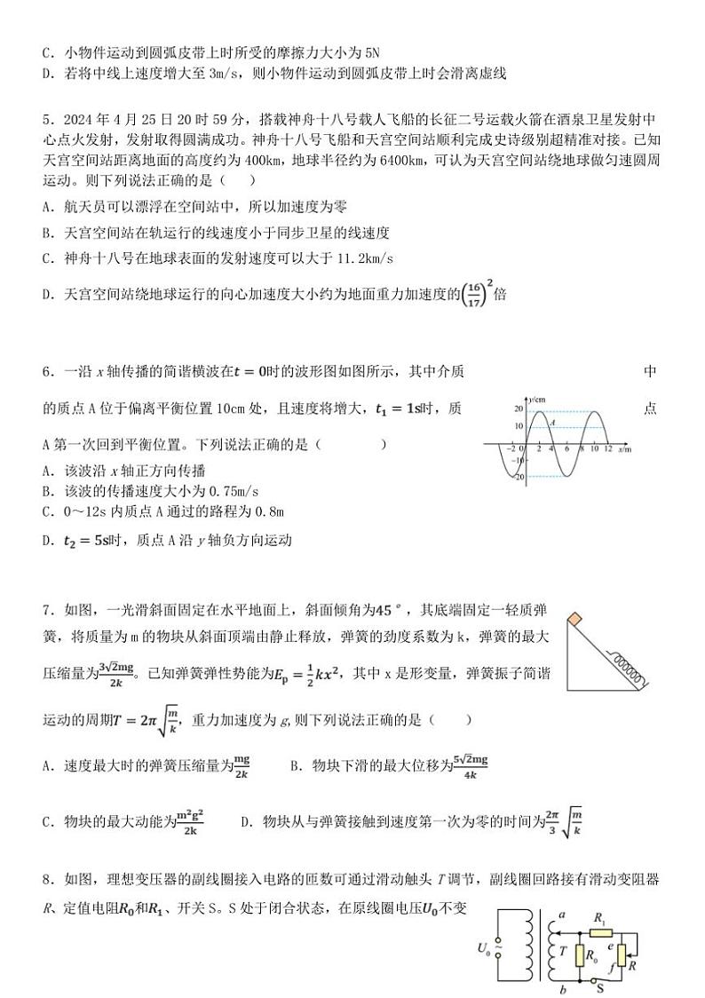2024～2025学年湖北省武汉市第一中学高三(上)12月月考物理试卷(含解析)第2页