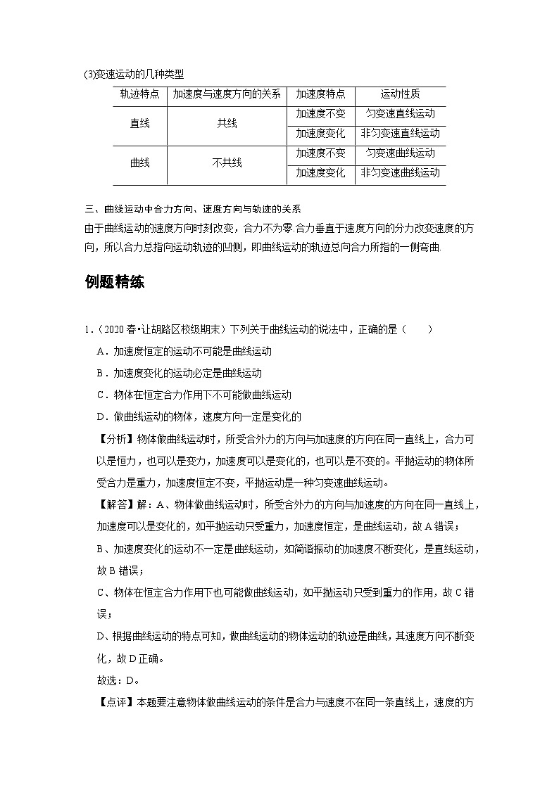 高中物理必修第二册培优教案01A曲线运动基础版第2页