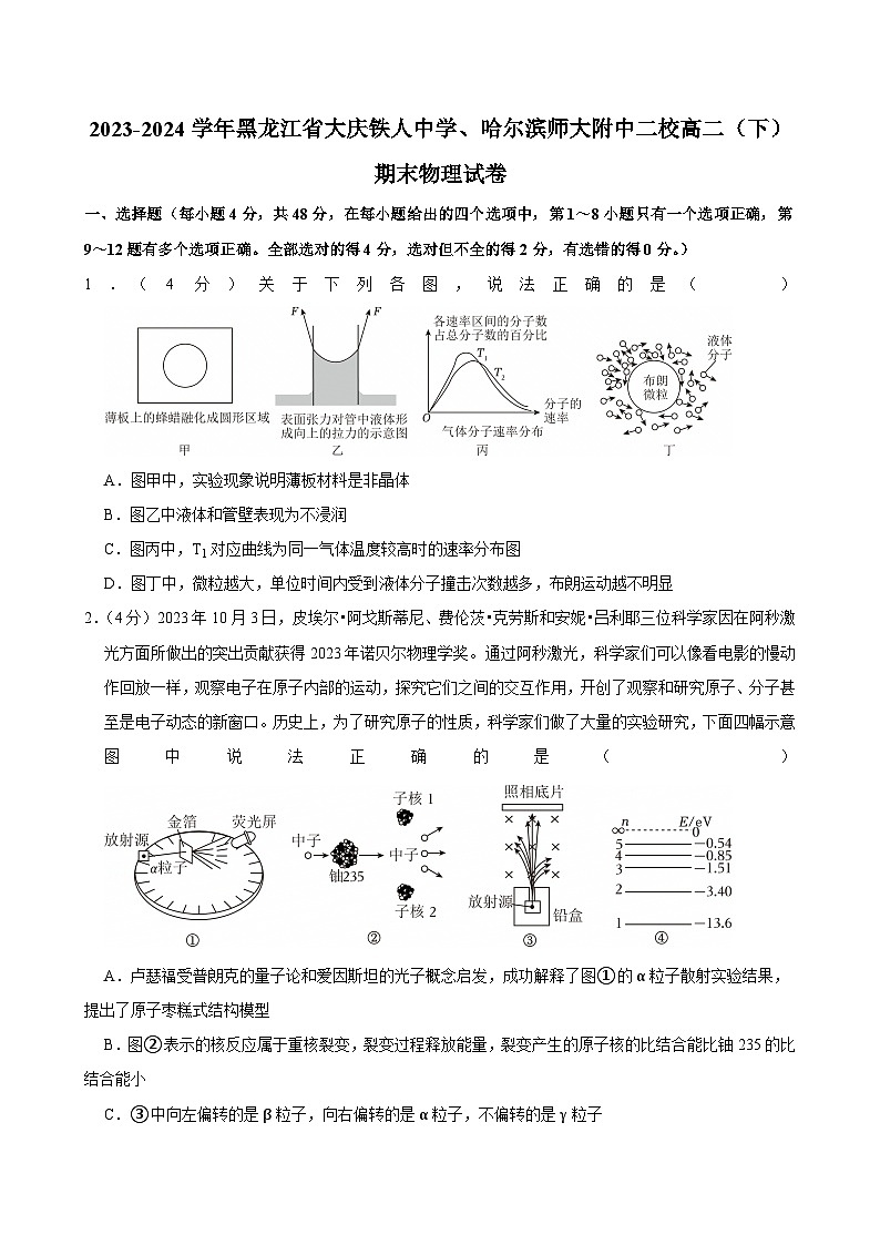 2023-2024学年黑龙江省大庆铁人中学、哈尔滨师大附中二校高二（下）期末物理试卷第1页