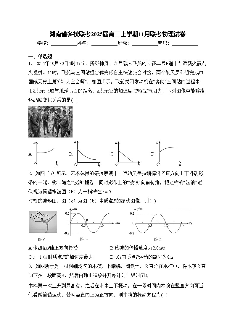 湖南省多校联考2025届高三上学期11月联考物理试卷(含答案)第1页