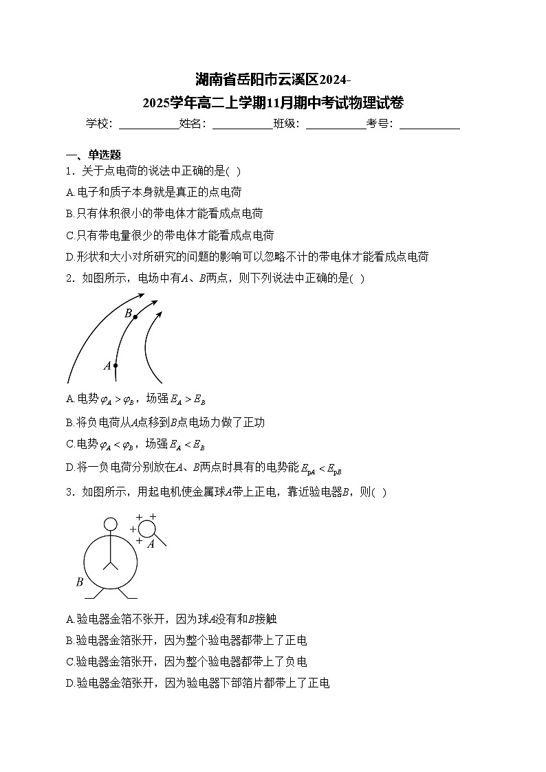 湖南省岳阳市云溪区2024-2025学年高二上学期11月期中考试物理试卷(含答案)第1页
