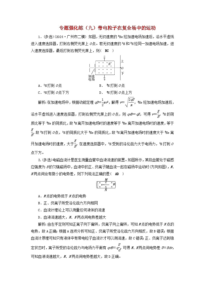2025届高考物理二轮专题复习与测试专题强化练九带电粒子在复合场中的运动第1页