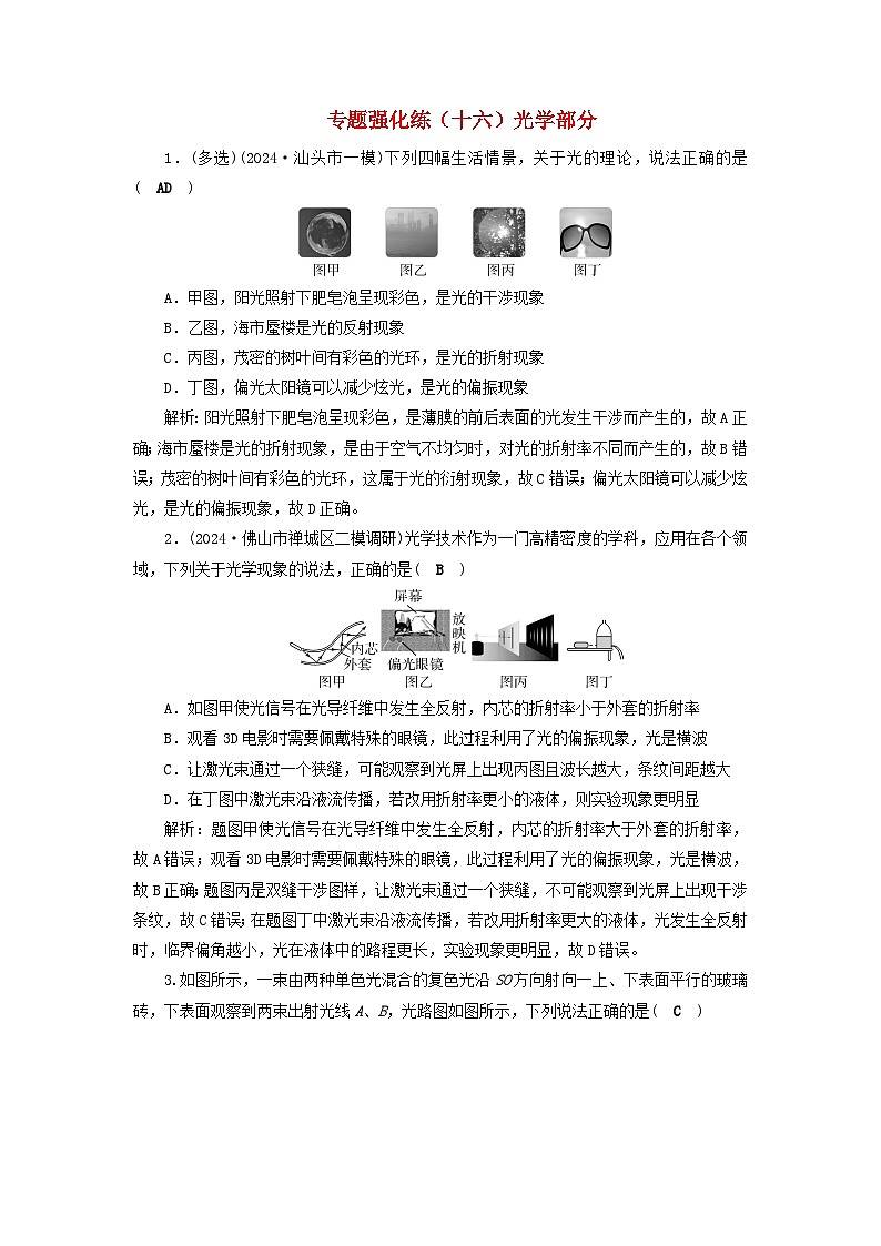 2025届高考物理二轮专题复习与测试专题强化练十六光学部分第1页