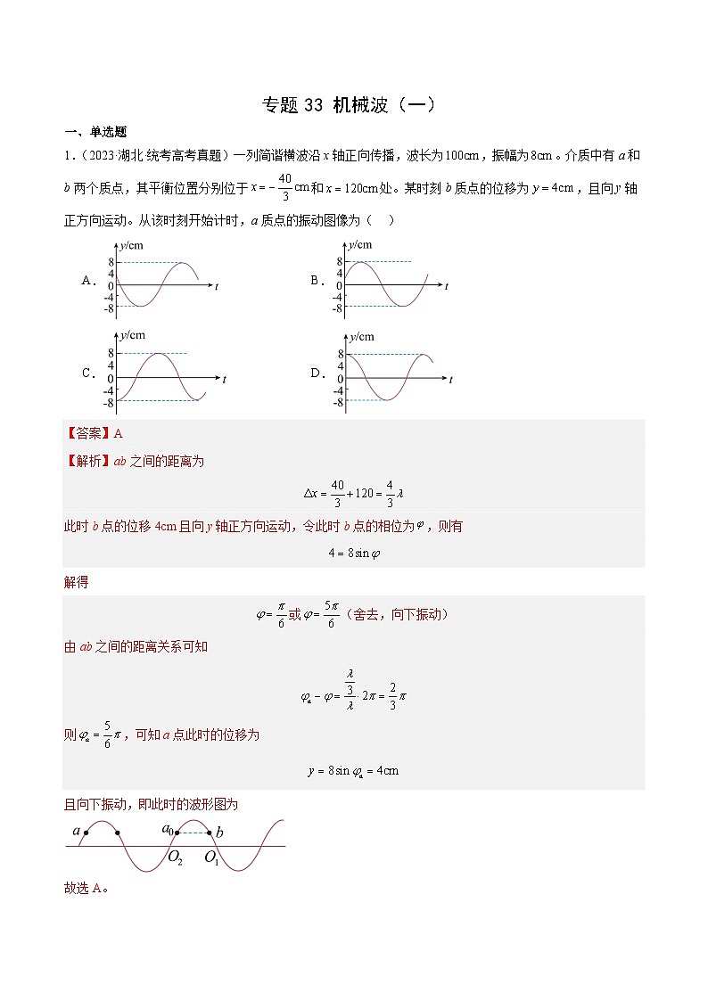 十年高考物理真题（2014-2023）分项汇编专题33机械波（一）（Word版附解析）第1页