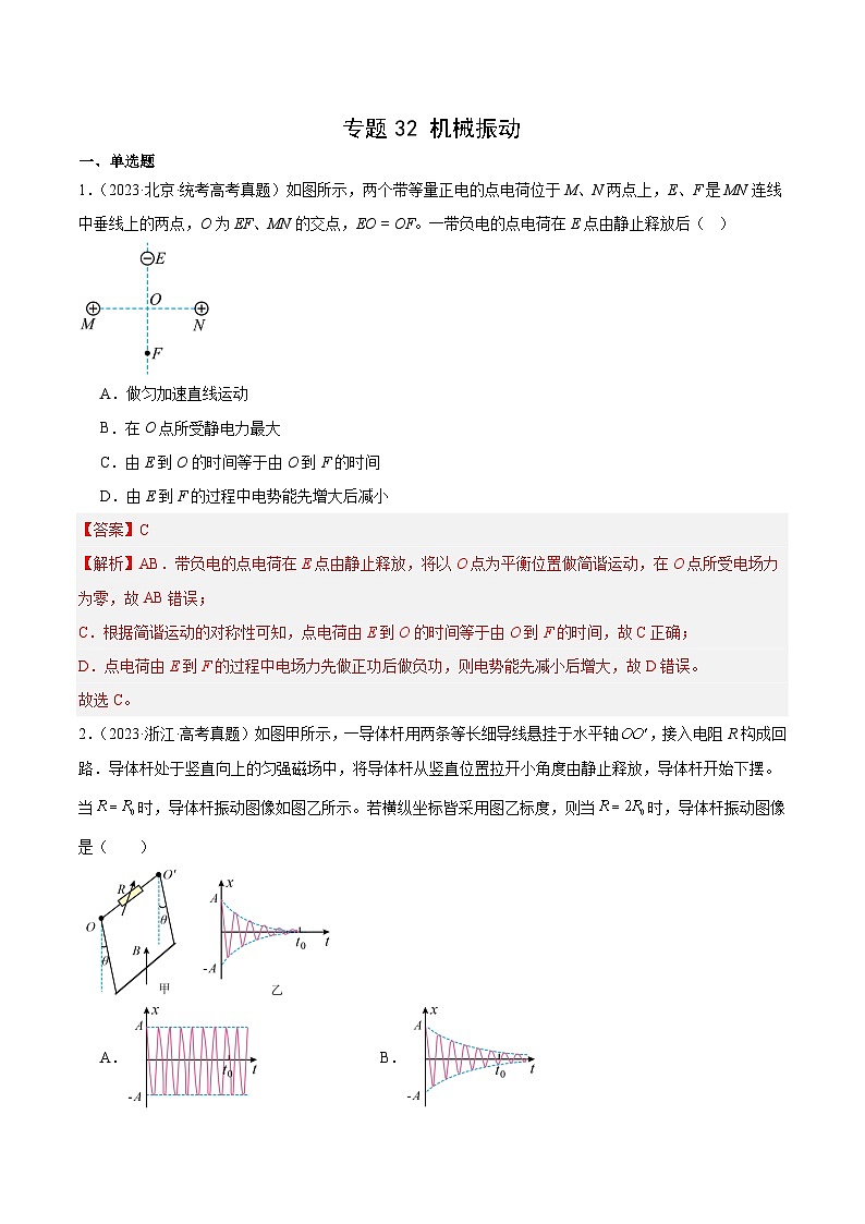 十年高考物理真题（2014-2023）分项汇编专题32机械振动（Word版附解析）第1页