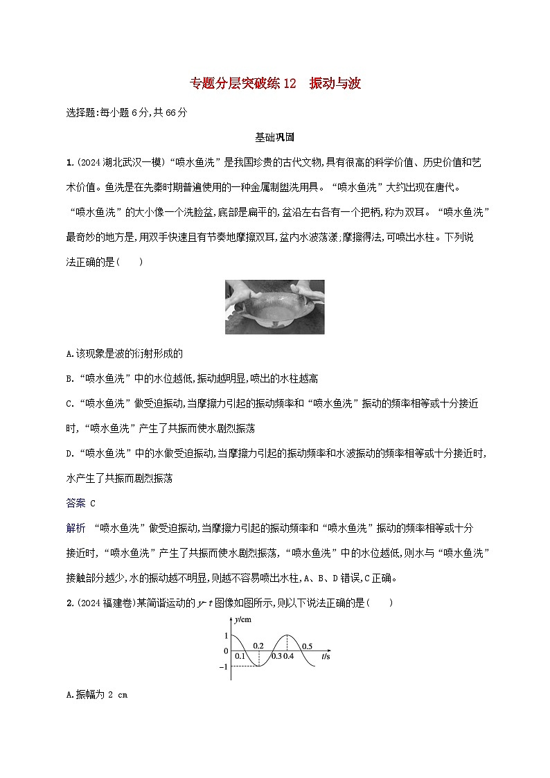 2025届高考物理二轮总复习专题分层突破练12振动与波第1页