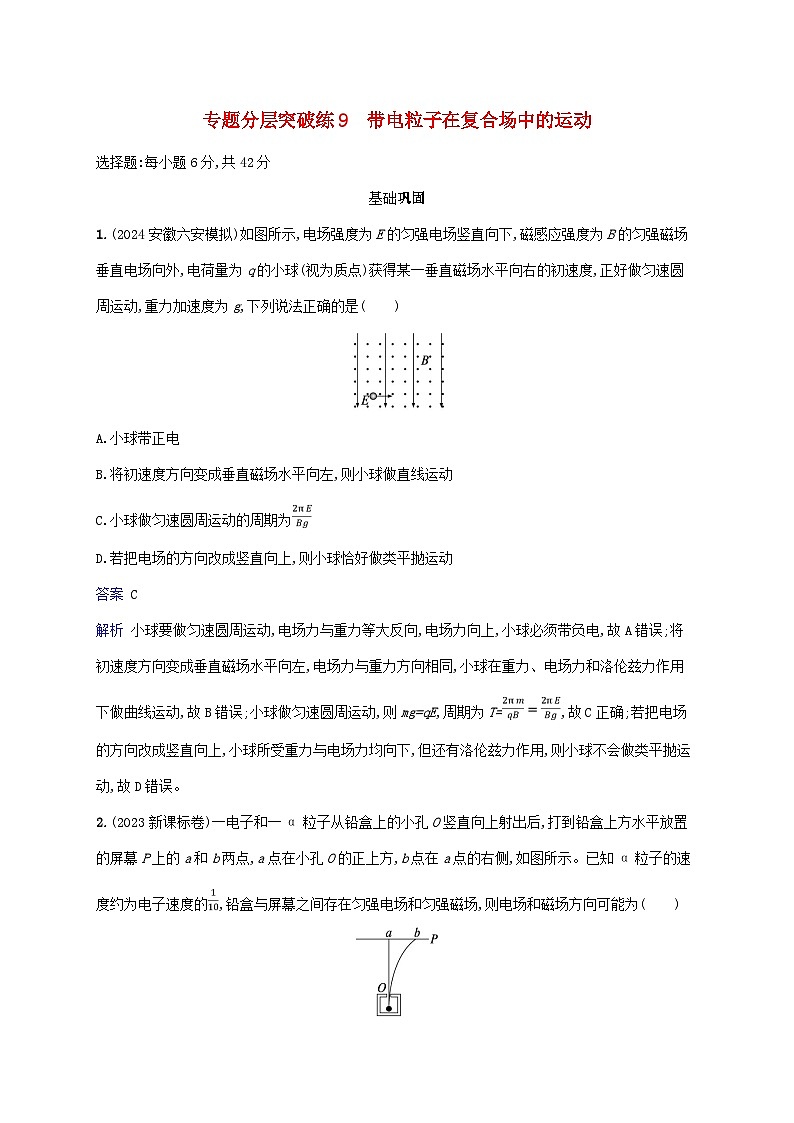 2025届高考物理二轮总复习专题分层突破练9带电粒子在复合场中的运动第1页