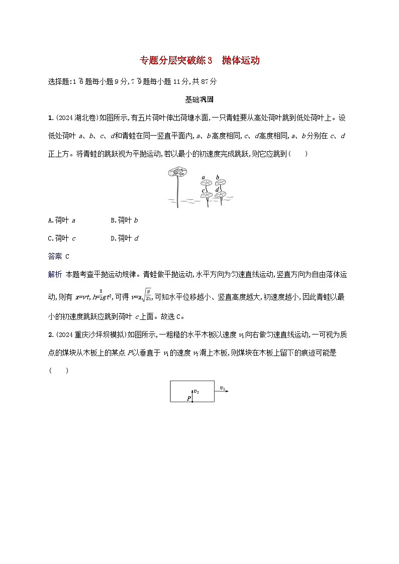 2025届高考物理二轮总复习专题分层突破练3抛体运动第1页
