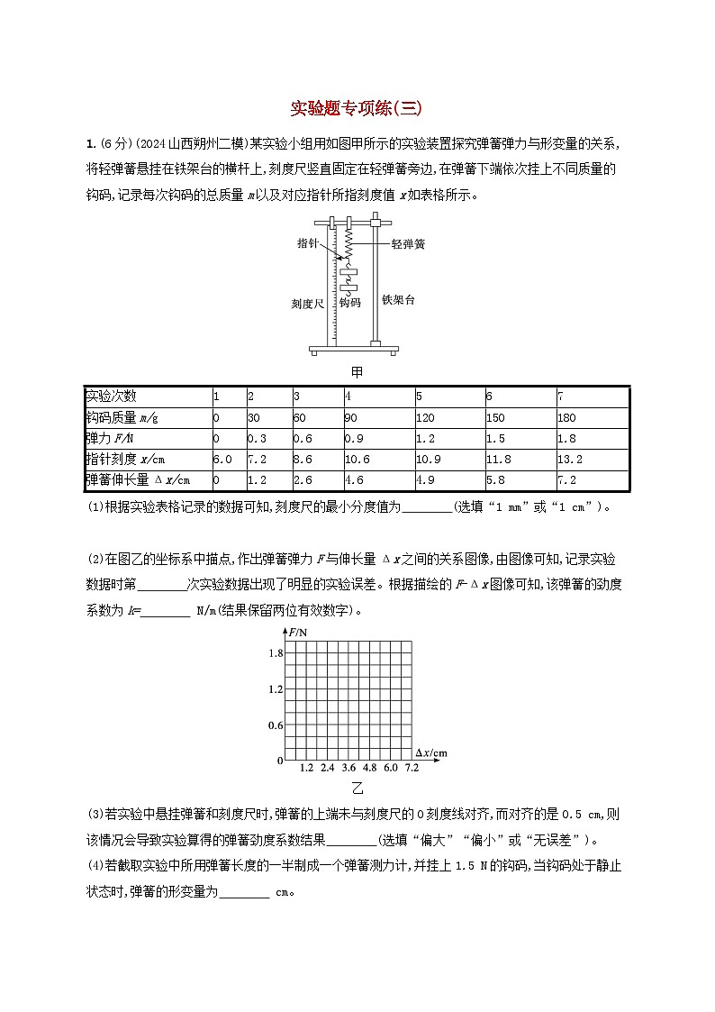 2025届高考物理二轮总复习题型专项练实验题专项练3第1页