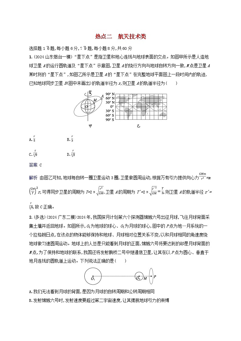 2025届高考物理二轮总复习热点情境练热点2航天技术类第1页