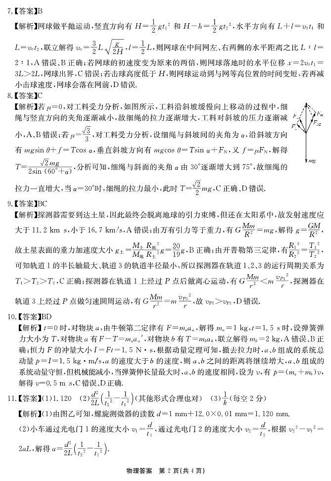 2024-2025学年耀正优12月高三年级·名校阶段检测物理答案第2页
