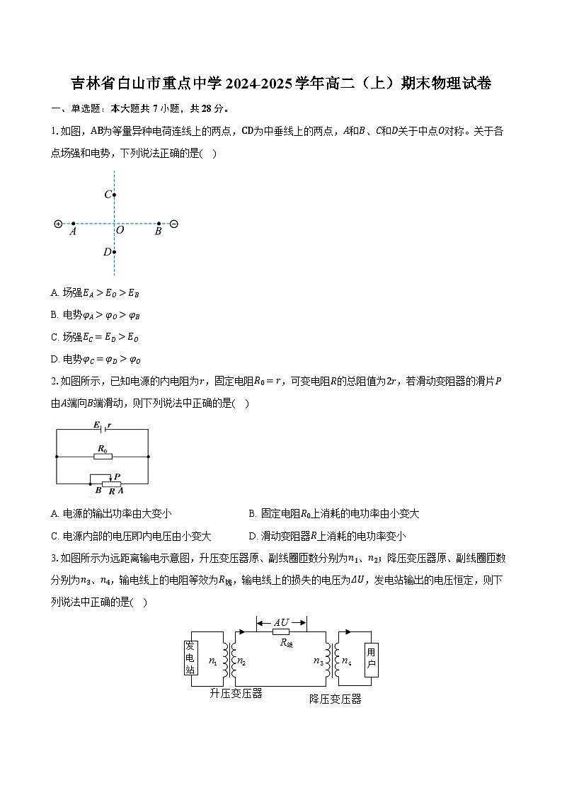 吉林省白山市重点中学2024-2025学年高二（上）期末物理试卷第1页