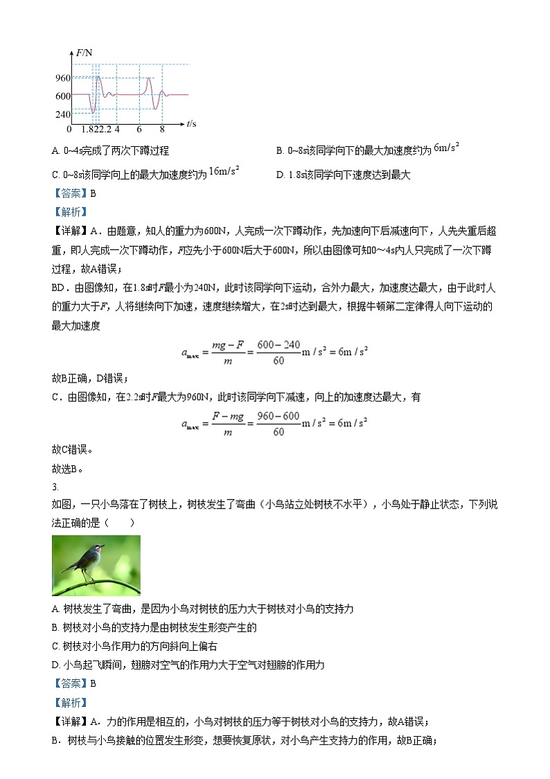 四川省绵阳市绵阳中学2024-2025学年高一上学期期末模拟测试物理试卷（Word版附解析）第2页