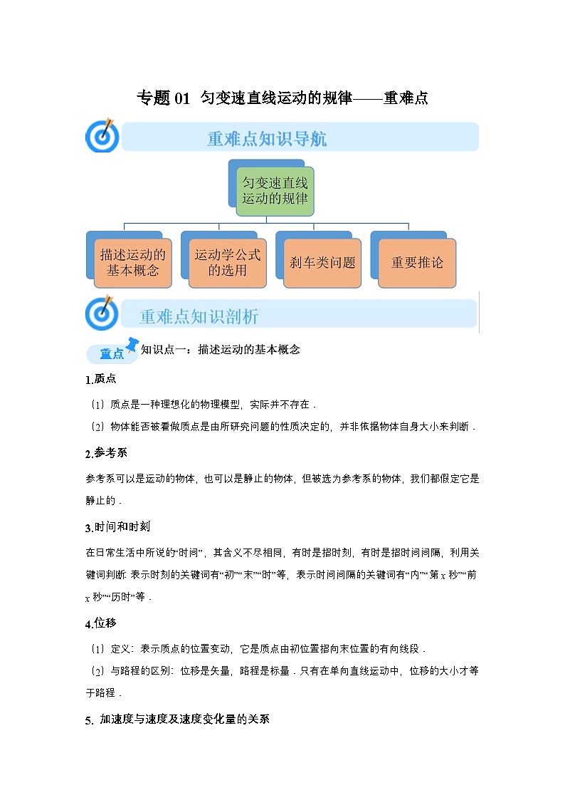 专题01匀变速直线运动的规律(重难点突破)-2024-2025高一上学期期末物理重难点讲义第1页