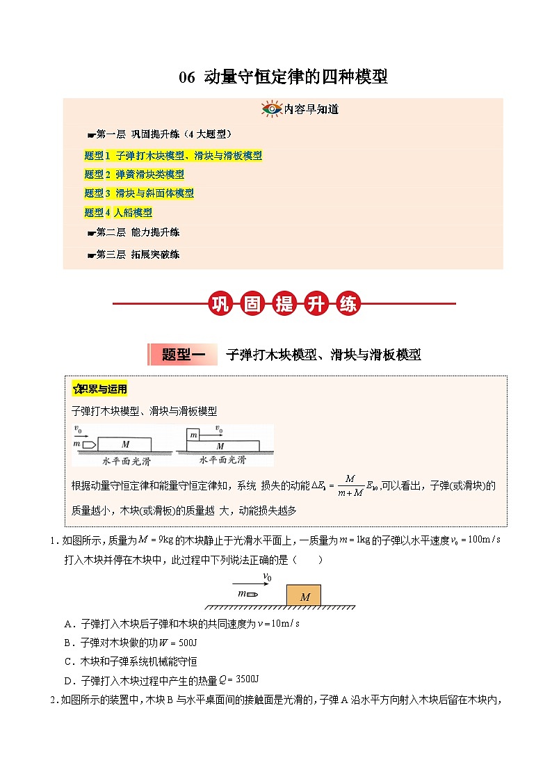 ③寒假提升练-06 动量守恒定律的四种模型（学生版）2025年高二物理寒假衔接讲练 (人教版)第1页