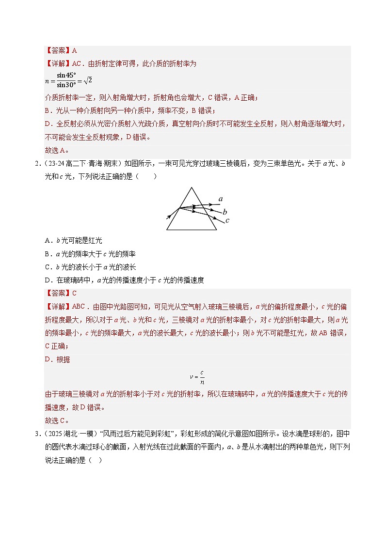③寒假提升练-09 光（教师版）2025年高二物理寒假衔接讲练 (人教版)第2页