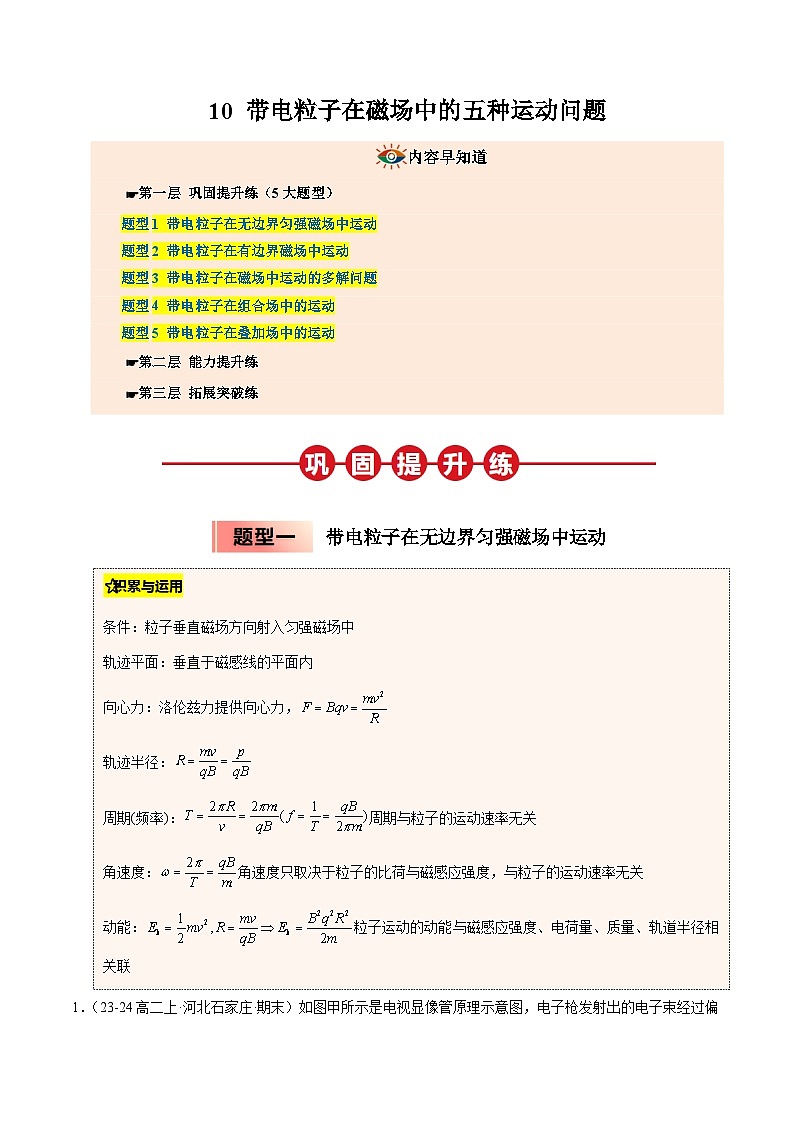 ③寒假提升练-10 带电粒子在磁场中的五种运动问题（学生版）2025年高二物理寒假衔接讲练 (人教版)第1页