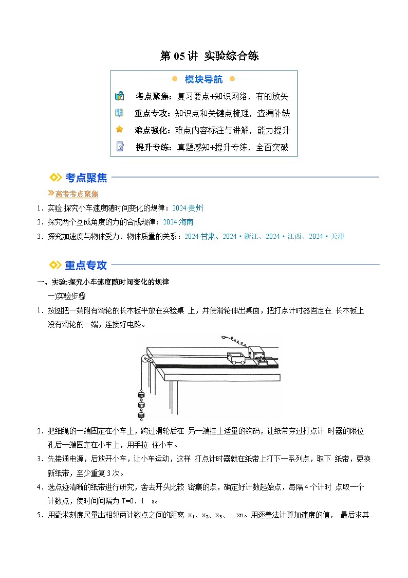 ①寒假复习-第05讲 实验综合练（学生版）2025年高一物理寒假衔接讲练 (人教版)第1页
