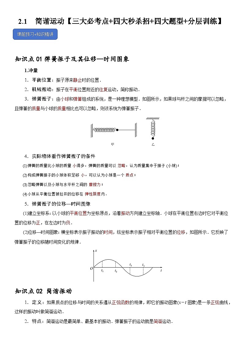 2.1  简谐运动--2024-2025学年高二物理题型归类+解题大招（人教版2019选择性必修第一册）（解析版）第1页
