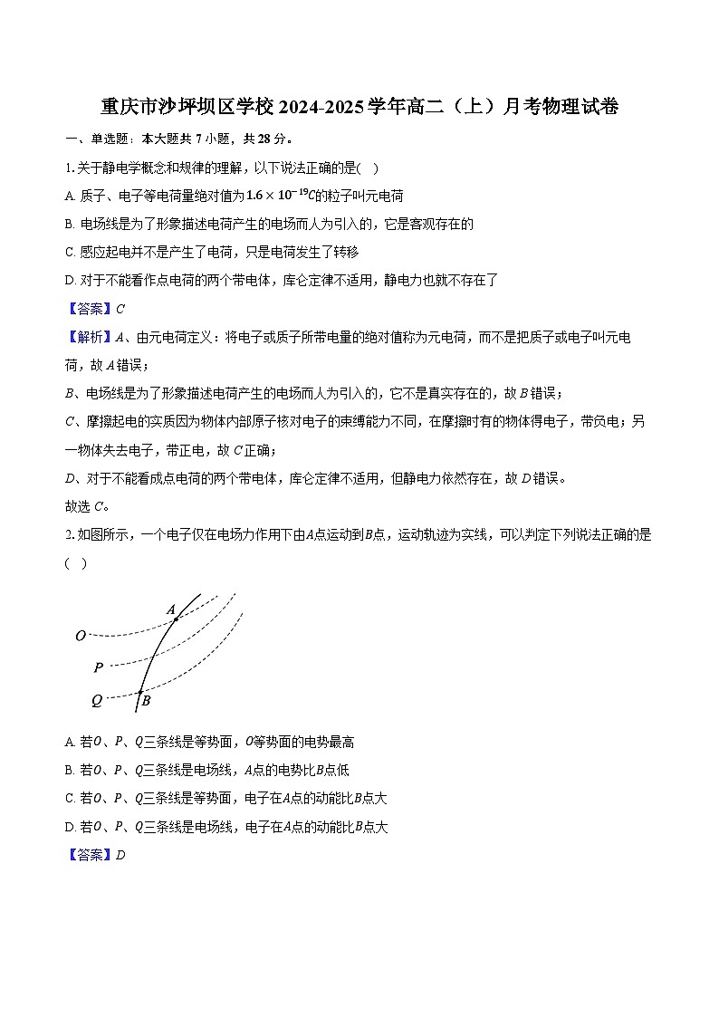重庆市沙坪坝区学校2024-2025学年高二（上）月考物理试卷（解析版）第1页