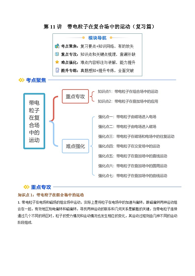 (人教版)2025年高二物理寒假衔接讲练 ①寒假复习-第11讲 带电粒子在复合场中的运动（学生版）第1页
