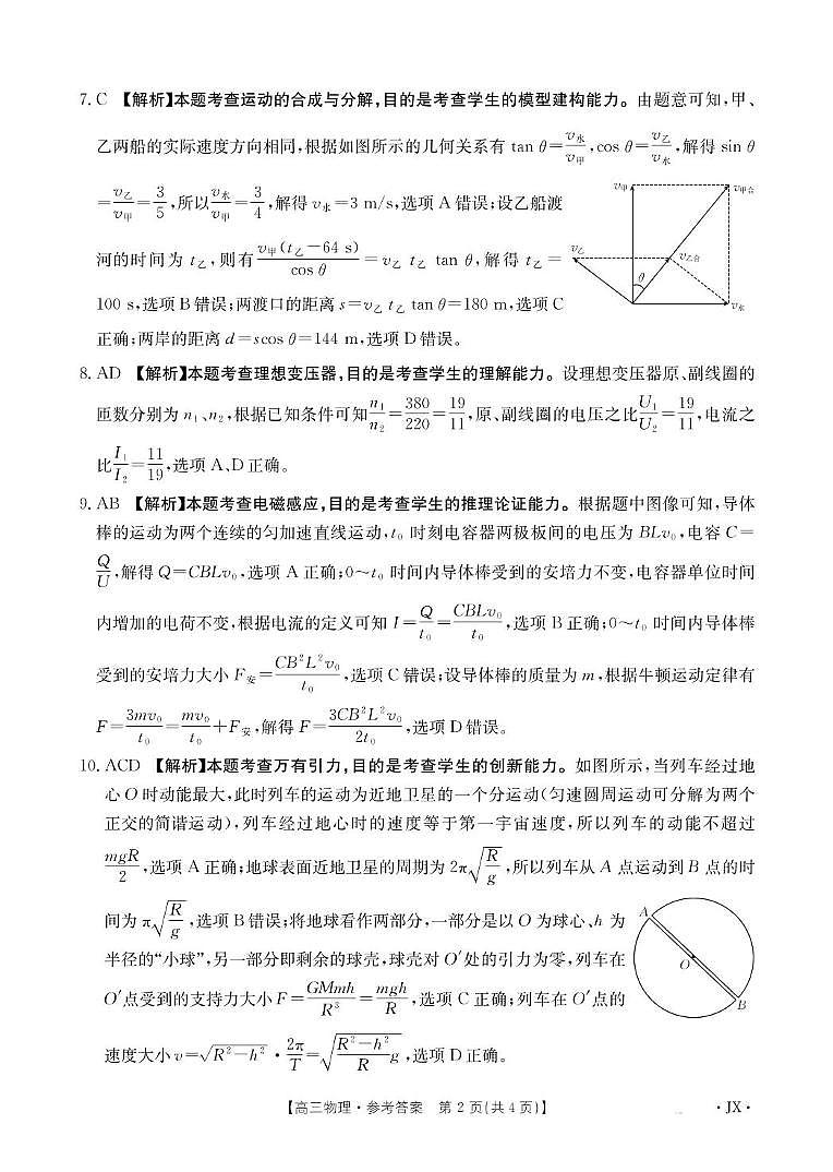 2025届江西重点高中高三上学期1月联考物理答案第2页