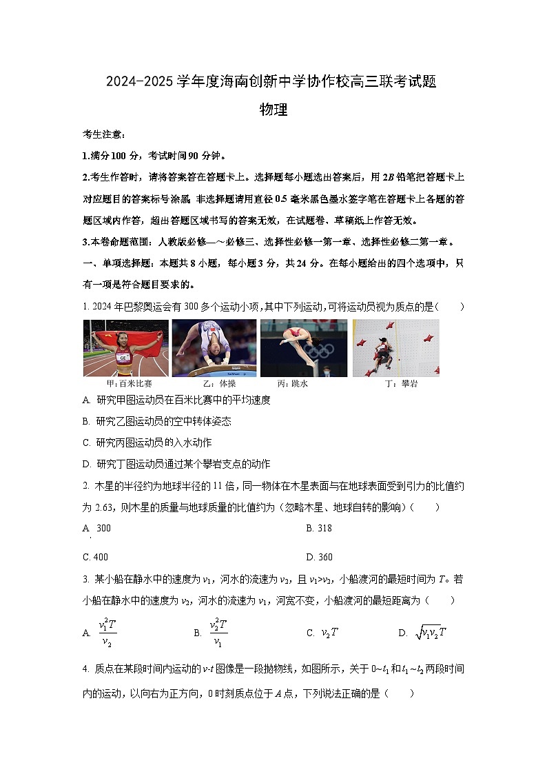 2024~2025学年海南省创新中学协作校高三上12月联考物理试卷第1页