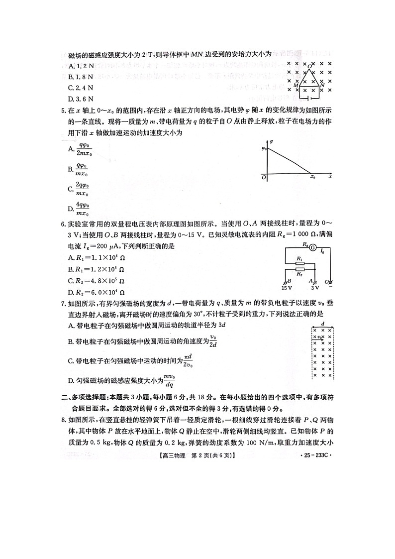 2024~2025学年河北省名校联考高三上12月月考（图片版）物理试卷第2页