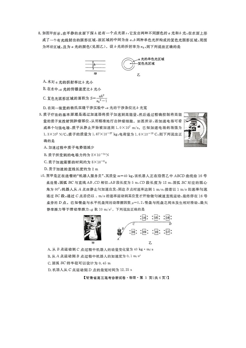 2025届甘肃省高三上高考诊断检测（图片版）物理试卷第3页