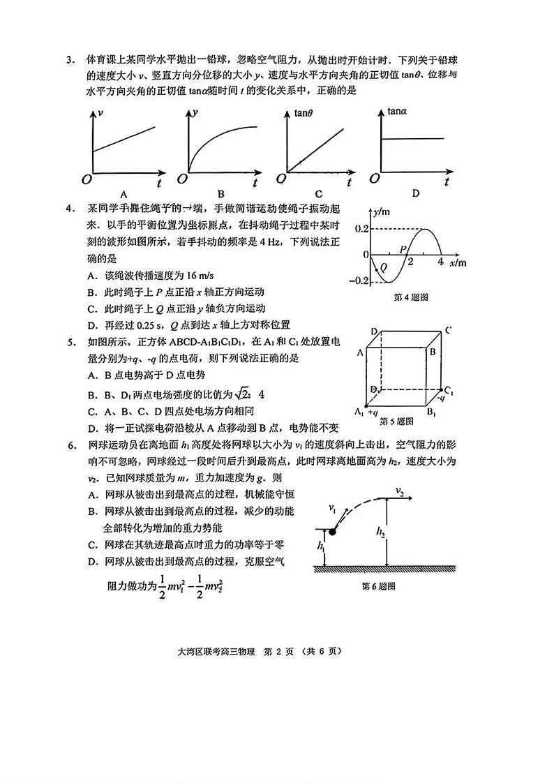 2025届广东省大湾区普通高中毕业年级联合模拟考试（一）高三物理试卷+答案（大湾区一模）第2页