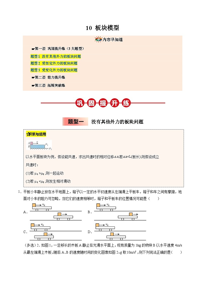 ③寒假提升练-10 板块模型（学生版）2025年高一物理寒假衔接讲练 (人教版)第1页