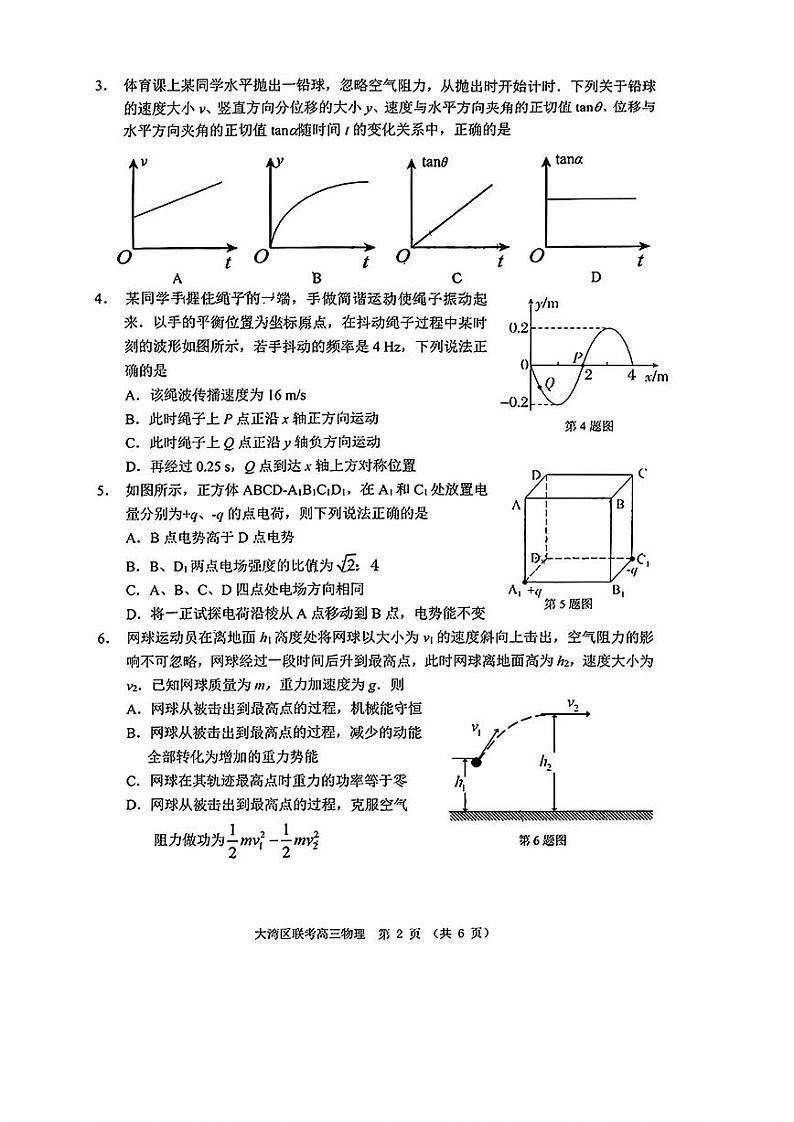 物理-2025届广东省大湾区普通高中毕业年级高三上学期1月联合模拟考试(一)试题第2页