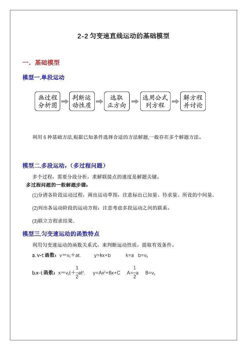 2.2匀变速直线运动的基础模型（教师版） 2024届高考物理一轮复习讲义第1页