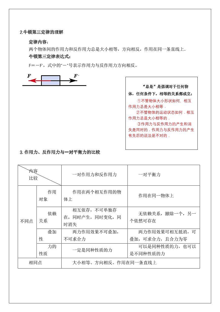 3.2牛顿第三定律（学生版） 2024届高考物理一轮复习讲义第2页