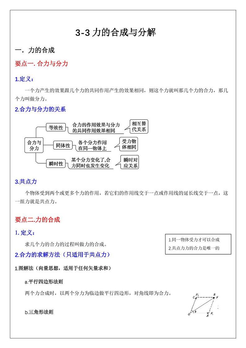 3.3力的合成与分解 （教师版） 2024届高考物理一轮复习讲义第1页