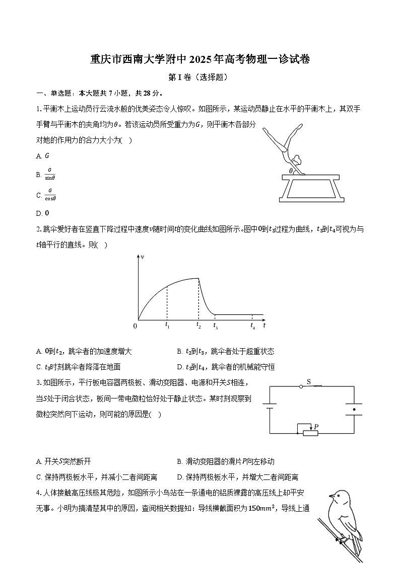 重庆市西南大学附中2025年高考物理一诊试卷（含解析）第1页
