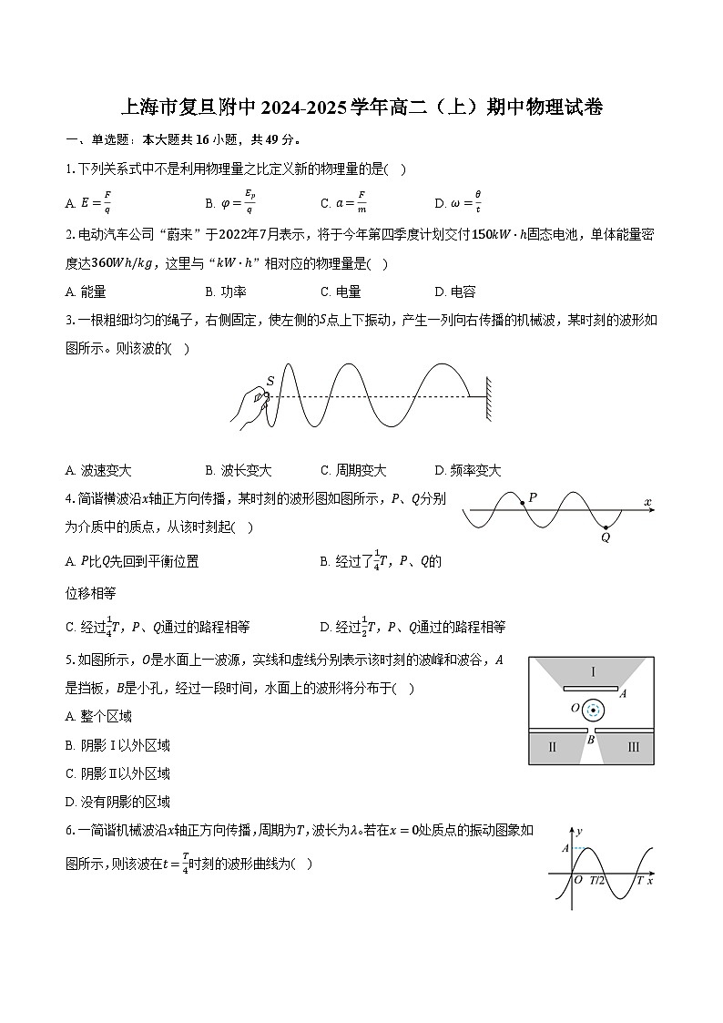 上海市复旦附中2024-2025学年高二（上）期中物理试卷（含解析）第1页