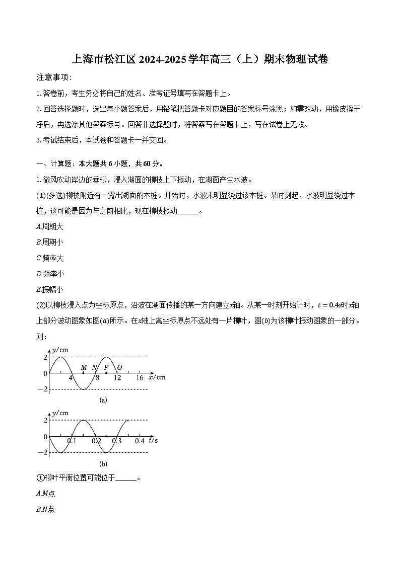 上海市松江区2024-2025学年高三（上）期末物理试卷（含解析）第1页