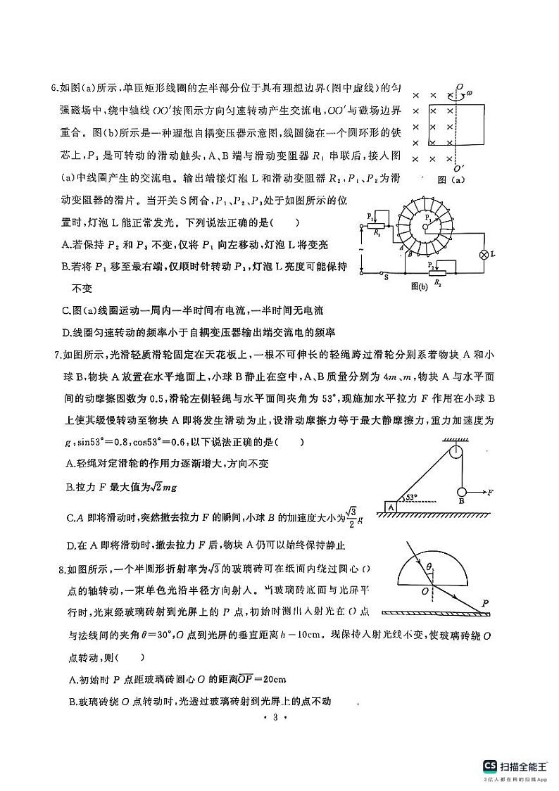 湖北省武汉市江岸区2024-2025学年高三上学期1月期末物理试题第3页