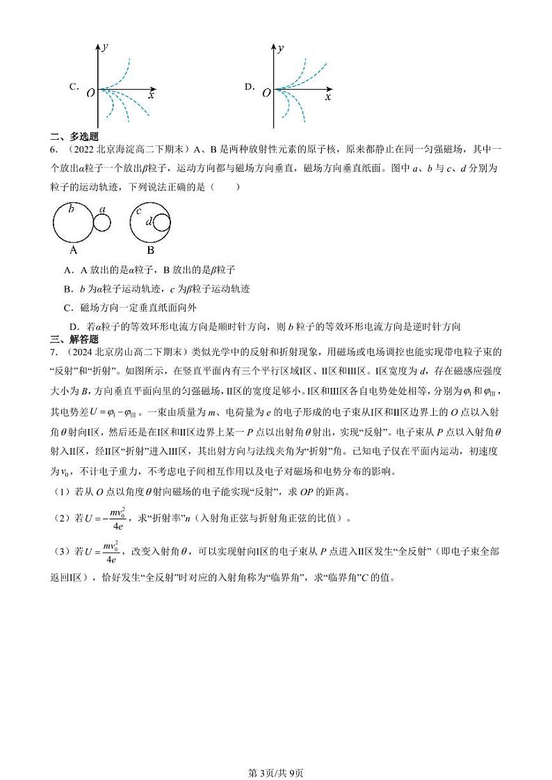 2022-2024北京重点校高二（下）期末真题物理汇编：带电粒子在匀强磁场中的运动第3页