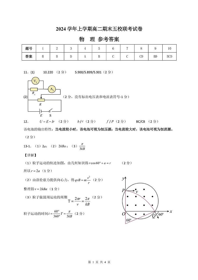 广东六中，二中，省实，广雅，执信六校2024-2025学年高二上学期期末联考物理答案第1页