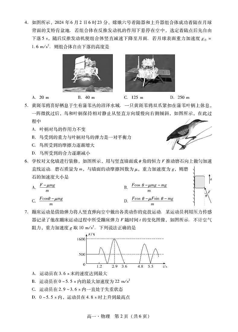 汕尾市2024-2025学年度高一上学期物理试题第2页