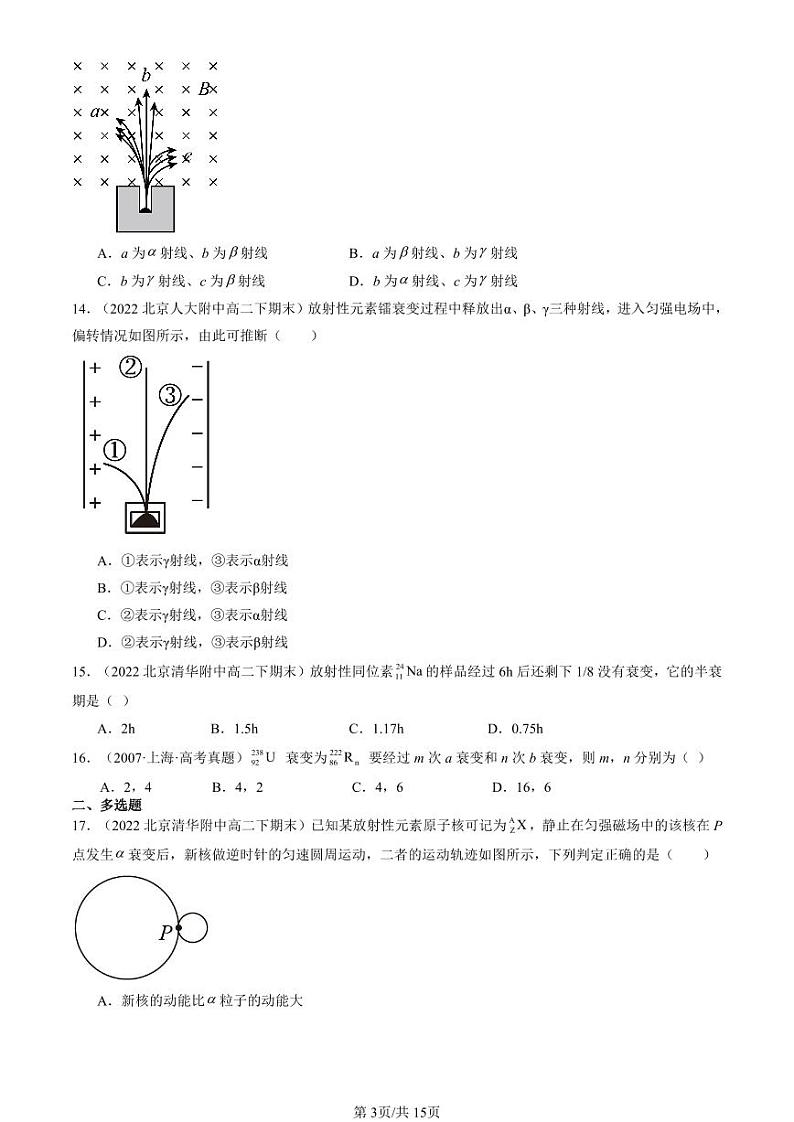 2022-2024北京重点校高二（下）期末真题物理汇编：放射性元素的衰变第3页
