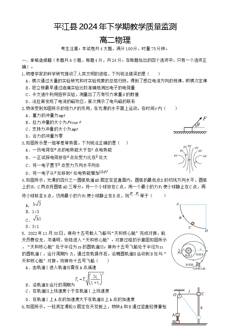 湖南省岳阳市平江县2024-2025学年高二上学期期末考试物理试卷第1页