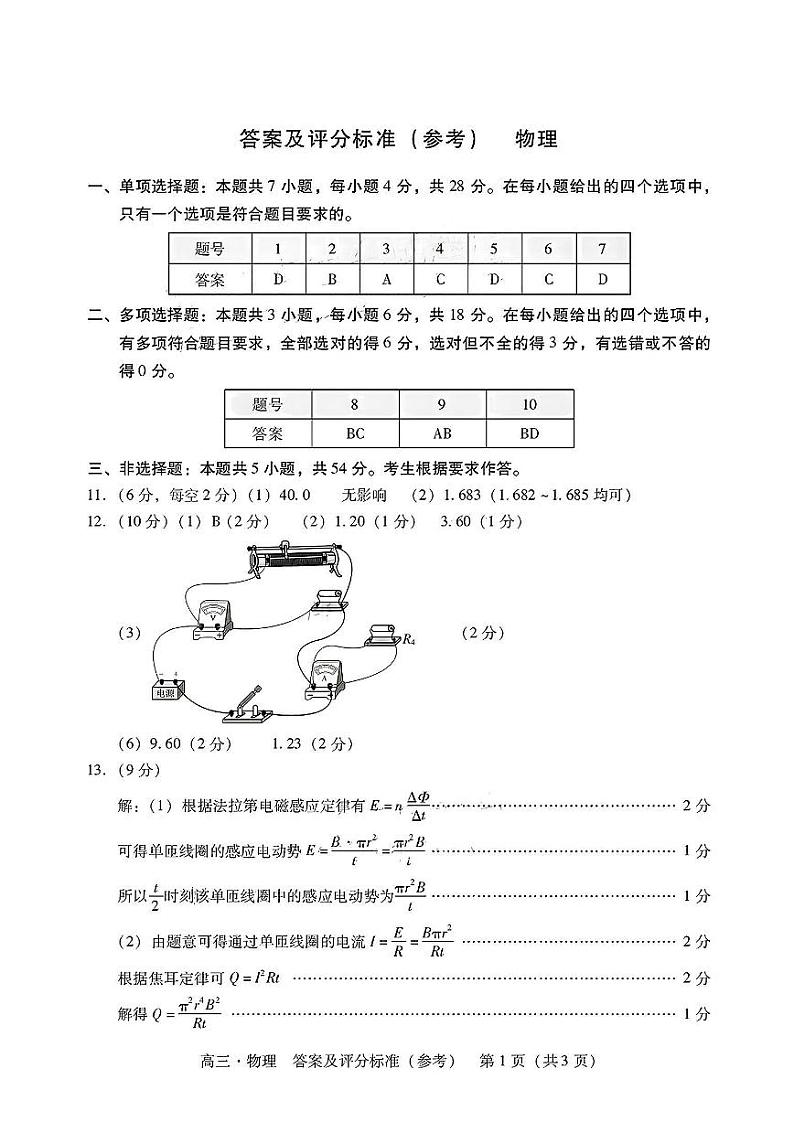 2025届肇庆高三上学期第二次模拟考试物理答案第1页