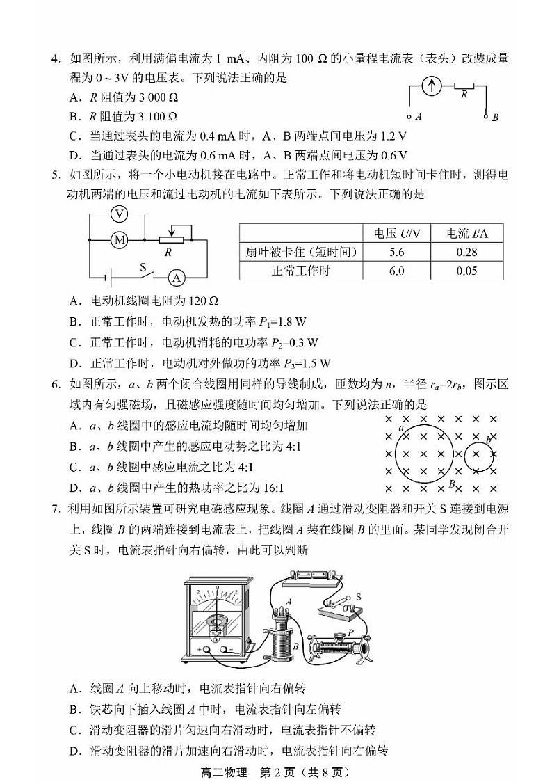 2024—2025学年北京丰台区第一学期期末综合测试 高二物理第2页