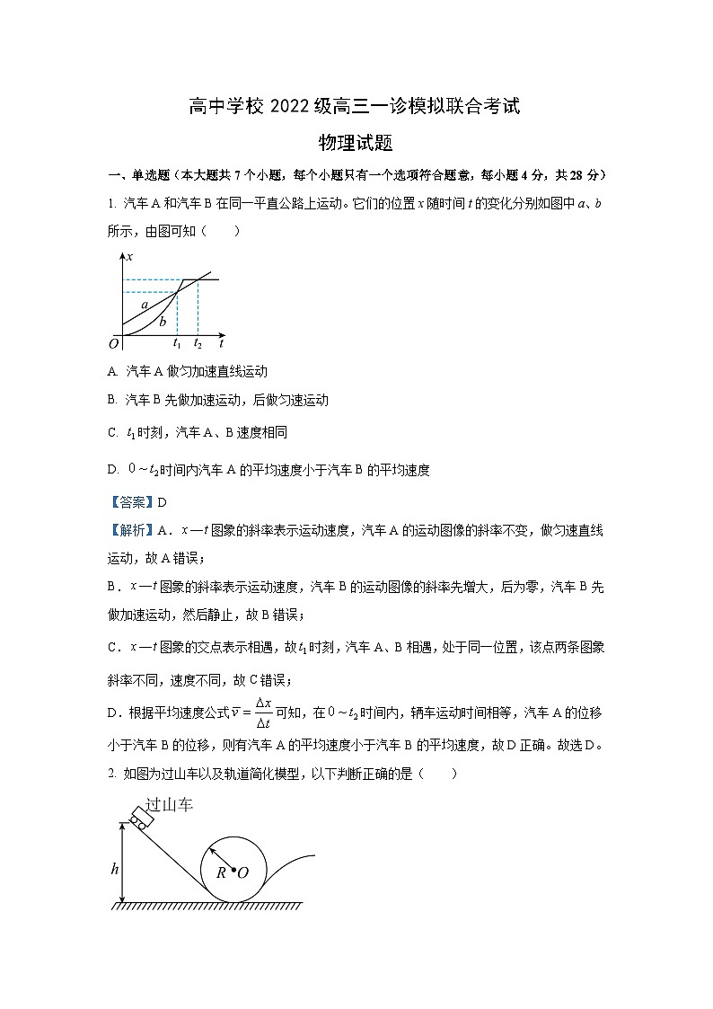 2025届四川省眉山市东坡区高中学校高三上学期一诊高考模拟联考物理试卷（解析版）第1页