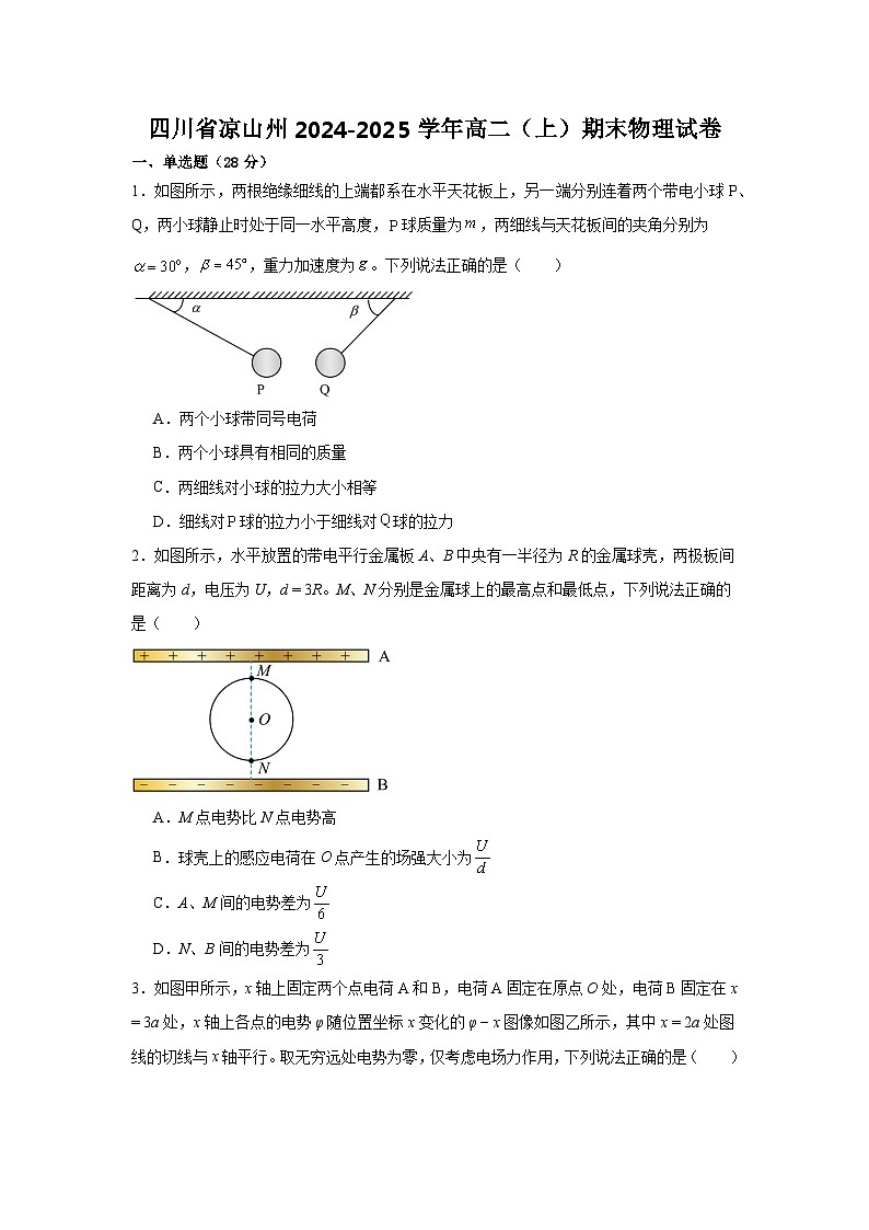 四川省凉山州2024-2025学年高二（上）期末物理试卷第1页