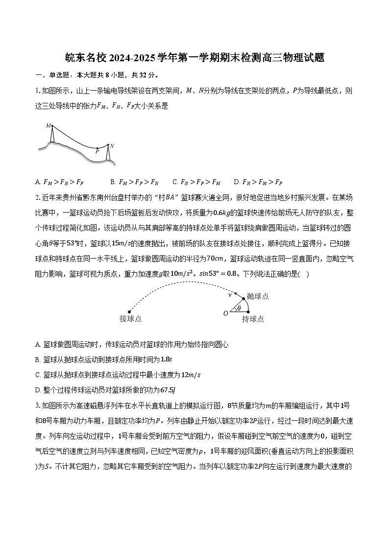 皖东名校2024-2025学年第一学期期末检测高三物理试题-第1页