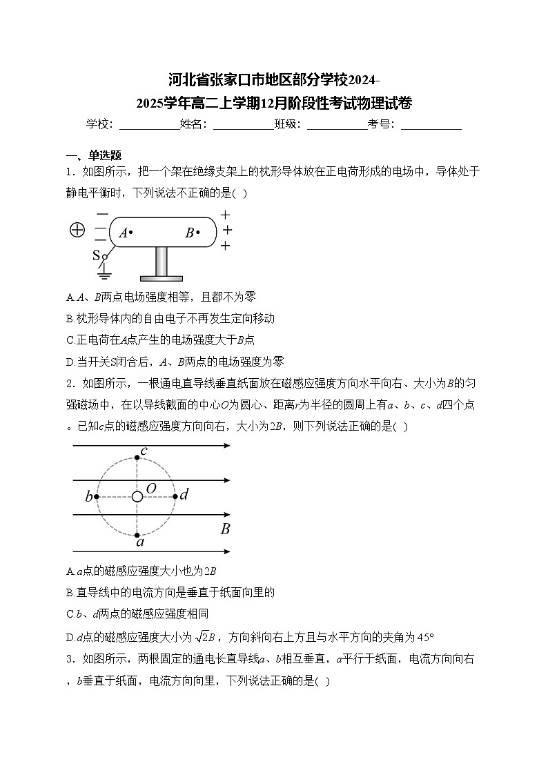 河北省张家口市地区部分学校2024-2025学年高二上学期12月阶段性考试物理试卷(含答案)第1页